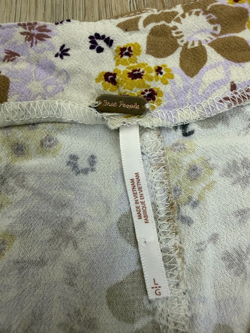 Free People Floral Bell Bottom Pants in White, Brown & Lavender - Picture 3 of 7